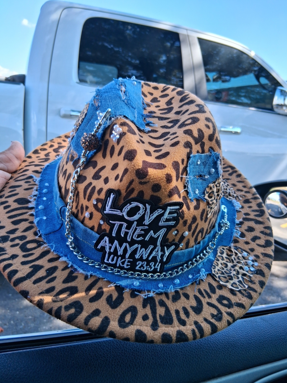 Love Them Anyway Ladies Leopard Fedora with Blue Denim Accents